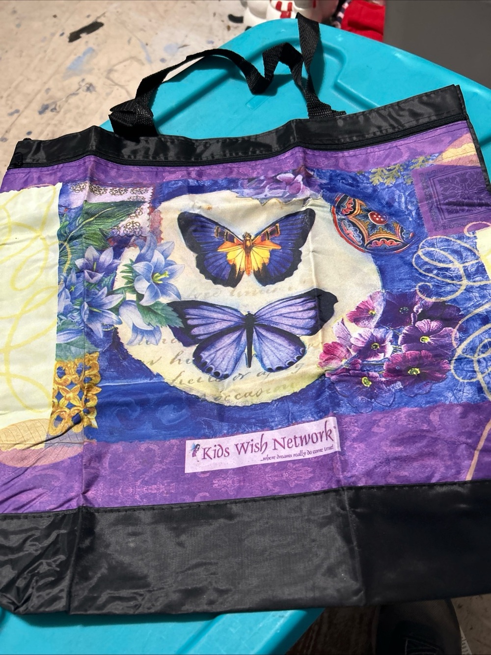 Purple Butterfly Tote Bag with Black Trim
